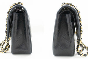 CHANEL Classic Double Flap 10" Chain Shoulder Bag Black Lambskin p62 hannari-shop