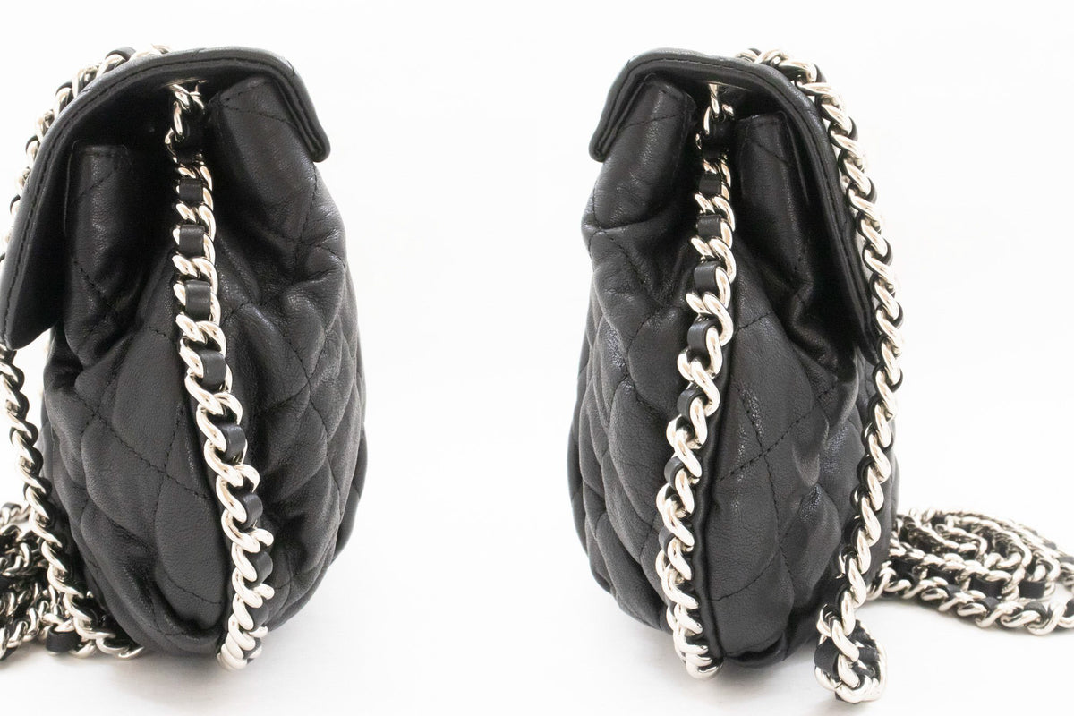 CHANEL Chain Around Shoulder Bag Crossbody Zwart kalfsleer ap9 — zijkant hannari-shop