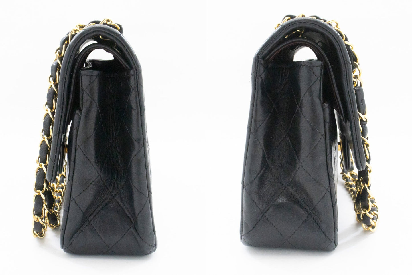CHANEL Classic Double Flap 10" Chain Shoulder Bag Black Lambskin am2 hannari-shop