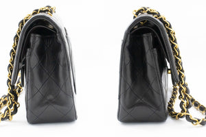 CHANEL Classic Double Flap 9" Chain Shoulder Bag Black Lambskin p98 hannari-shop