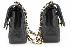CHANEL Classic Double Flap 9" Chain Shoulder Bag Black Lambskin p88 hannari-shop