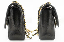 CHANEL Classic Double Flap 10" Chain Shoulder Bag Black Lambskin p77 hannari-shop
