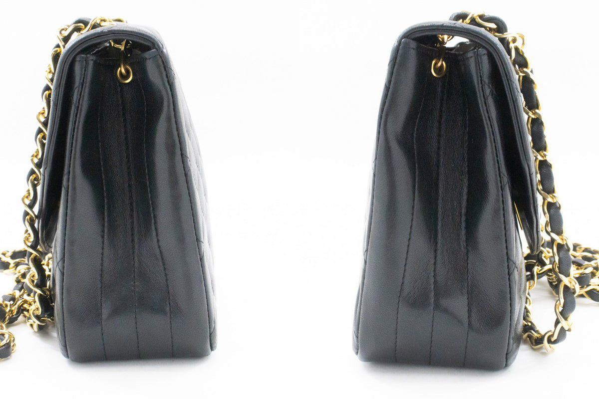 CHANEL Half Moon Chain Shoulder Bag Crossbody Black Quilted Flap am7 hannari-shop