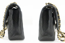 CHANEL Classic Double Flap 10" Chain Shoulder Bag Black Lambskin p87 hannari-shop