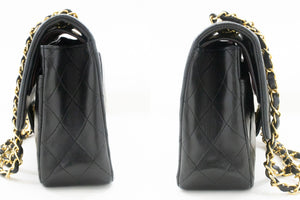 CHANEL Classic Double Flap 10" Chain Shoulder Bag Black Lambskin p87 hannari-shop