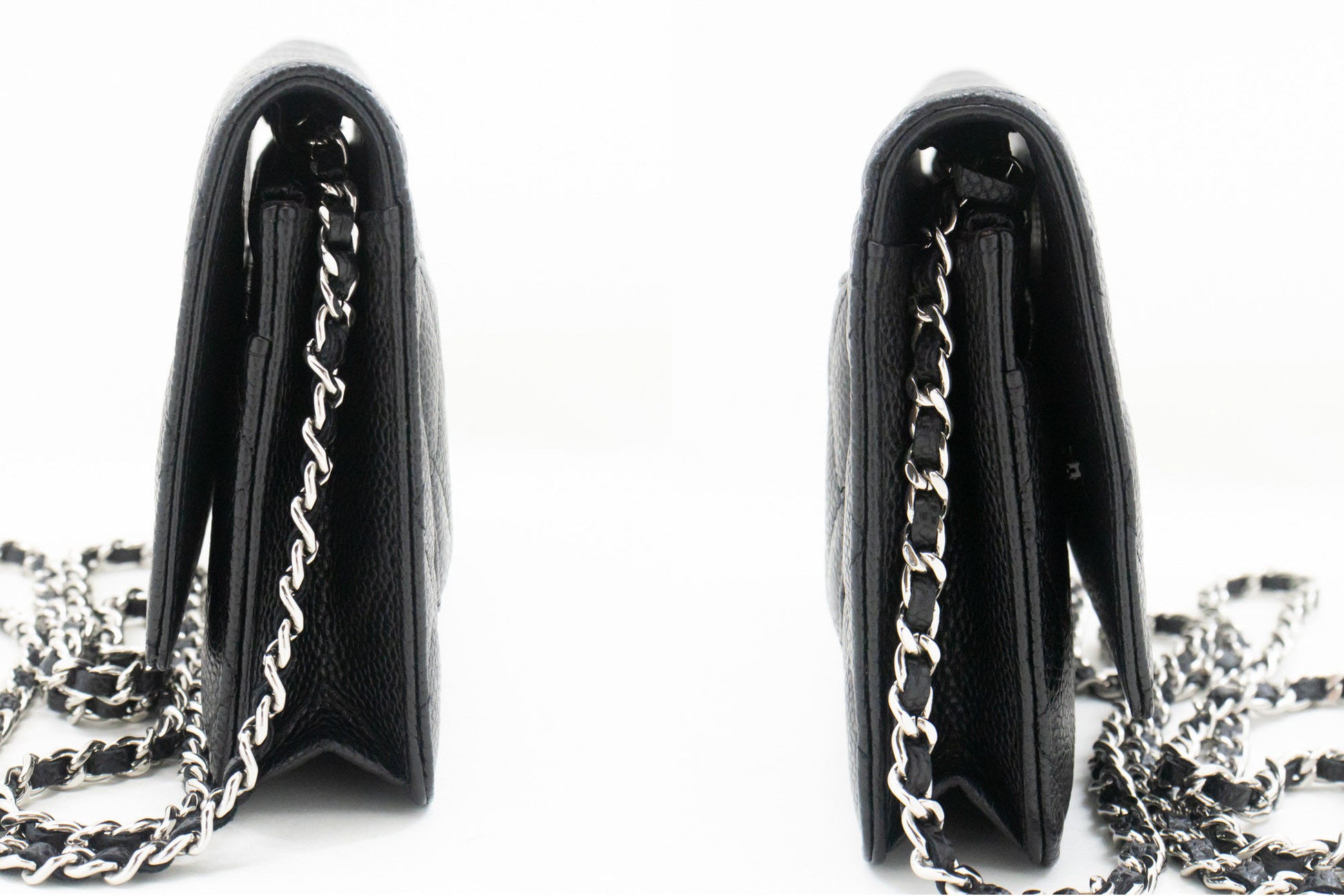 CHANEL Portemonnee Op Ketting WOC van Gegranuleerd Kalfsleer Zwarte Schoudertas p60 hannari-shop