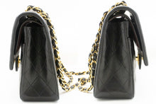 CHANEL Classic Double Flap 10" Chain Shoulder Bag Black Lambskin p82 hannari-shop