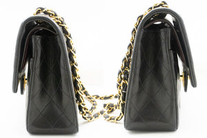 CHANEL Classic Double Flap 10" Chain Shoulder Bag Black Lambskin p82 hannari-shop