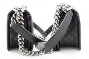 CHANEL Small Boy Chain Shoulder Bag Black Quilted Flap Calfskin p93 hannari-shop