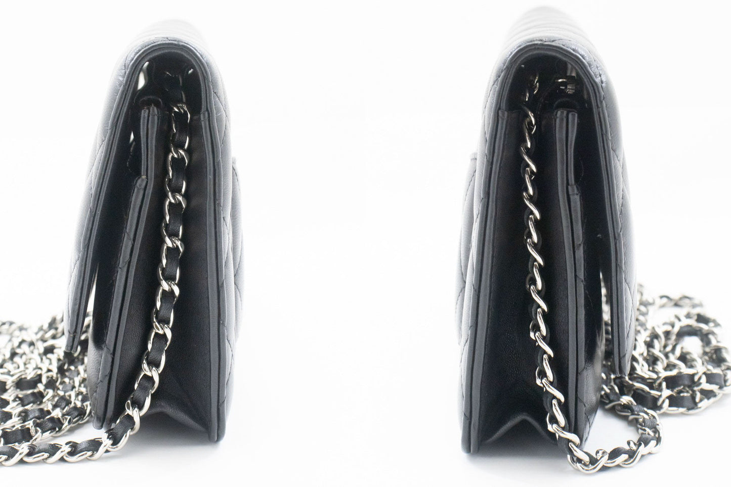 CHANEL Zwarte Classic Wallet On Chain WOC Schoudertas Lamsleer ab8 hannari-shop