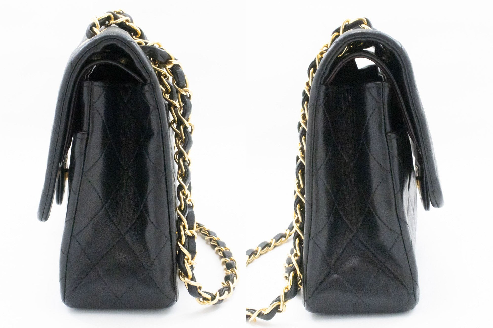 CHANEL Classic Double Flap 10" Chain Schoudertas Zwart Lamsleer ag1 hannari-shop