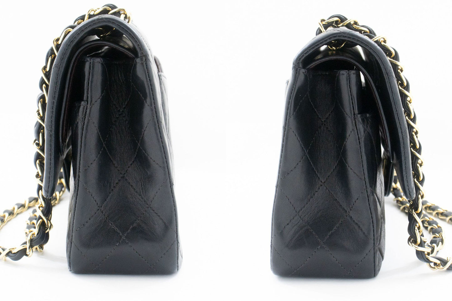 CHANEL Classic Double Flap Square Chain Shoulder Bag Black Lamb ad1 hannari-shop