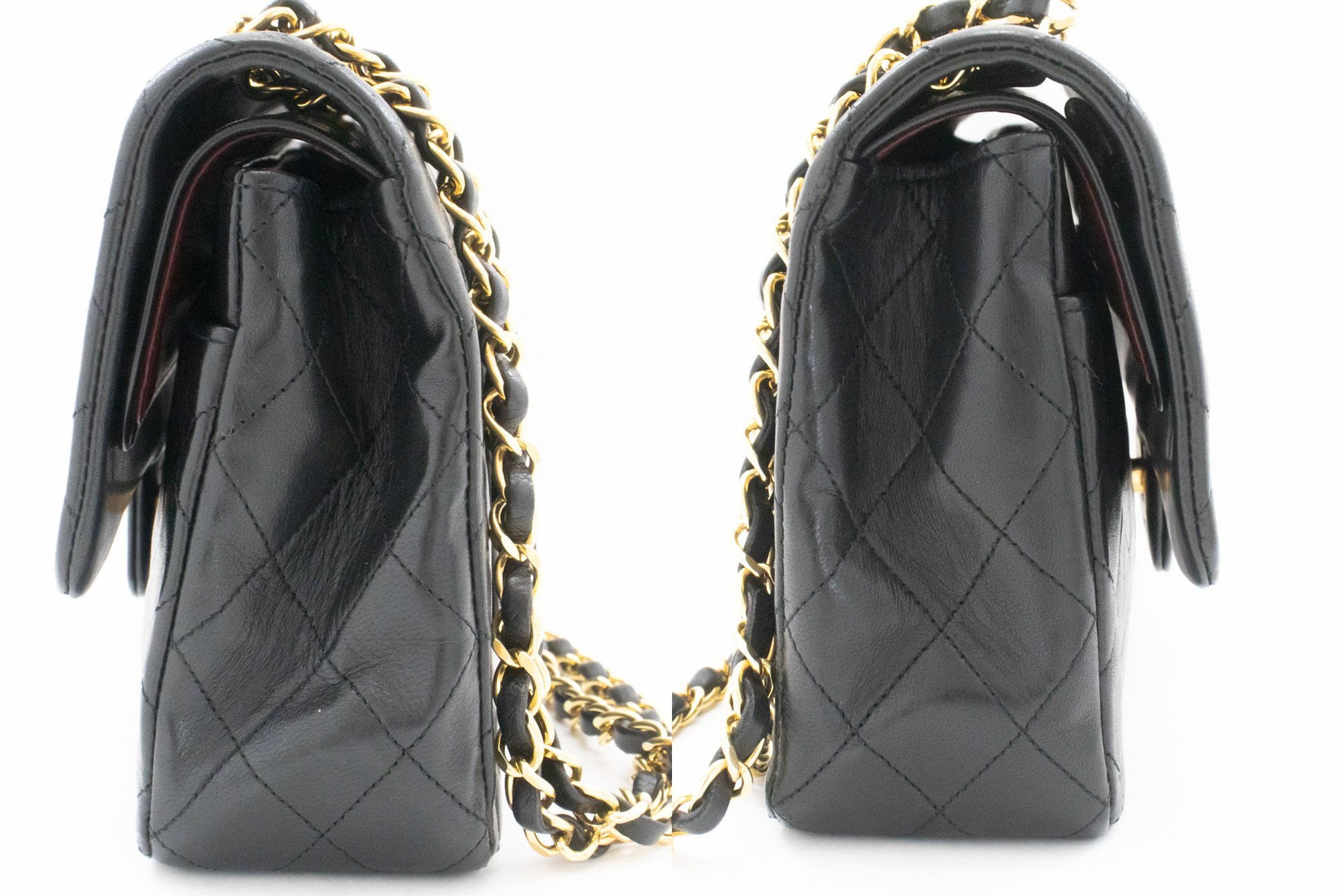 CHANEL Classic Double Flap 10" Chain Shoulder Bag Black Lambskin ah7 hannari-shop