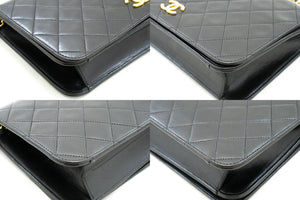 CHANEL Full Flap Chain Shoulder Bag Clutch Black Quilted Lambskin p86 hannari-shop