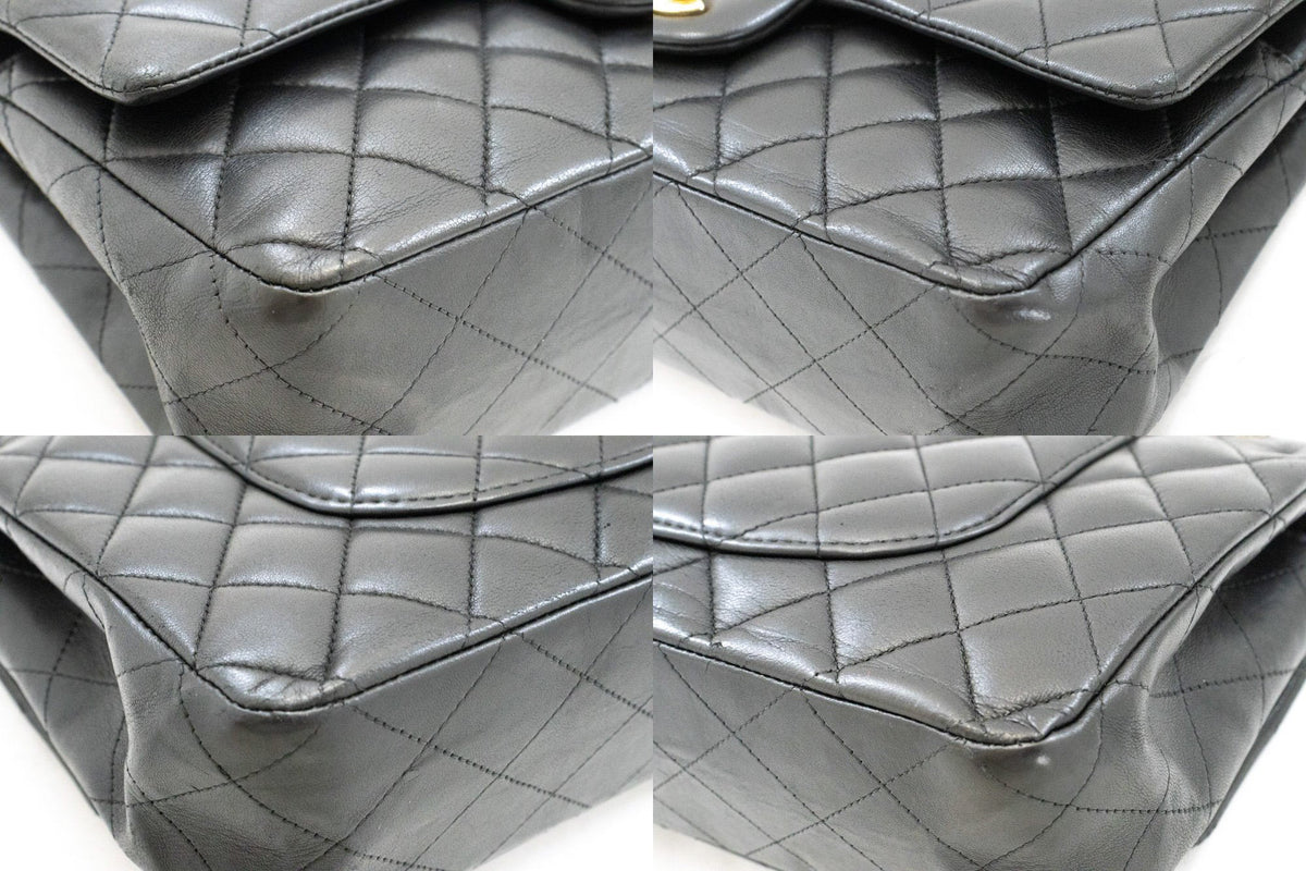 CHANEL Classic Double Flap 10" Chain Shoulder Bag Zwart lamsleer aq1 — hoeken hannari-shop