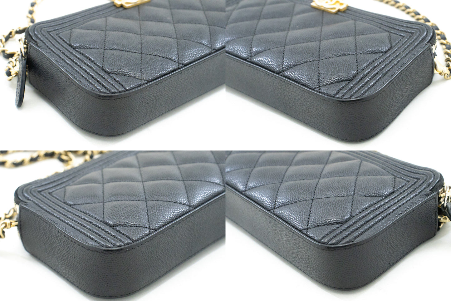 CHANEL Boy Zwarte Caviar Portemonnee Aan Ketting WOC Dubbele Ritssluiting Schoudertas n35 hannari-shop