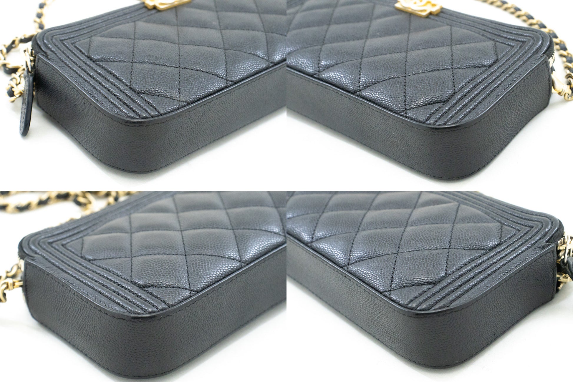 CHANEL Boy Zwarte Caviar Portemonnee Aan Ketting WOC Dubbele Ritssluiting Schoudertas n35 hannari-shop