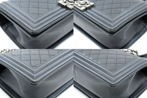 CHANEL Boy Grained Calfskin Chain Shoulder Bag Black Quilted Flap p96 hannari-shop