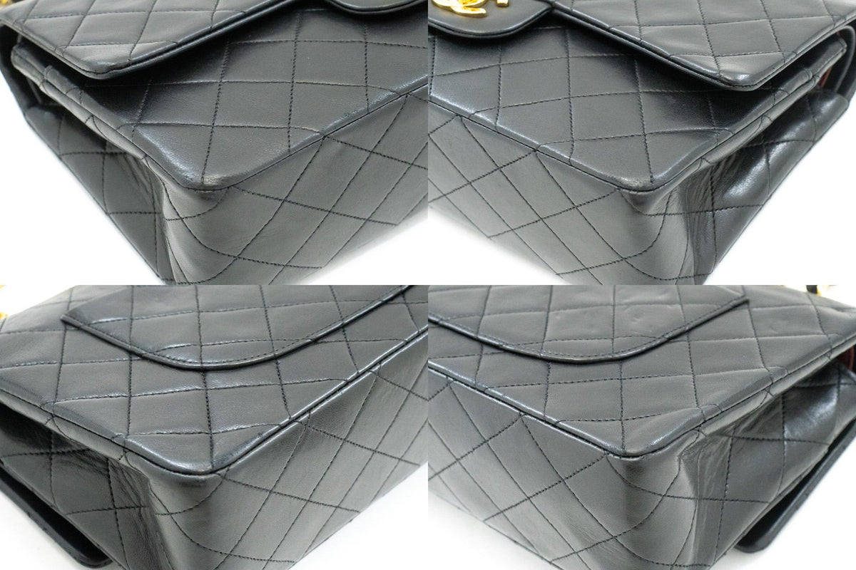 CHANEL Classic Double Flap 10" Chain Shoulder Bag Zwarte lamsvacht ao6 — hoeken hannari-shop