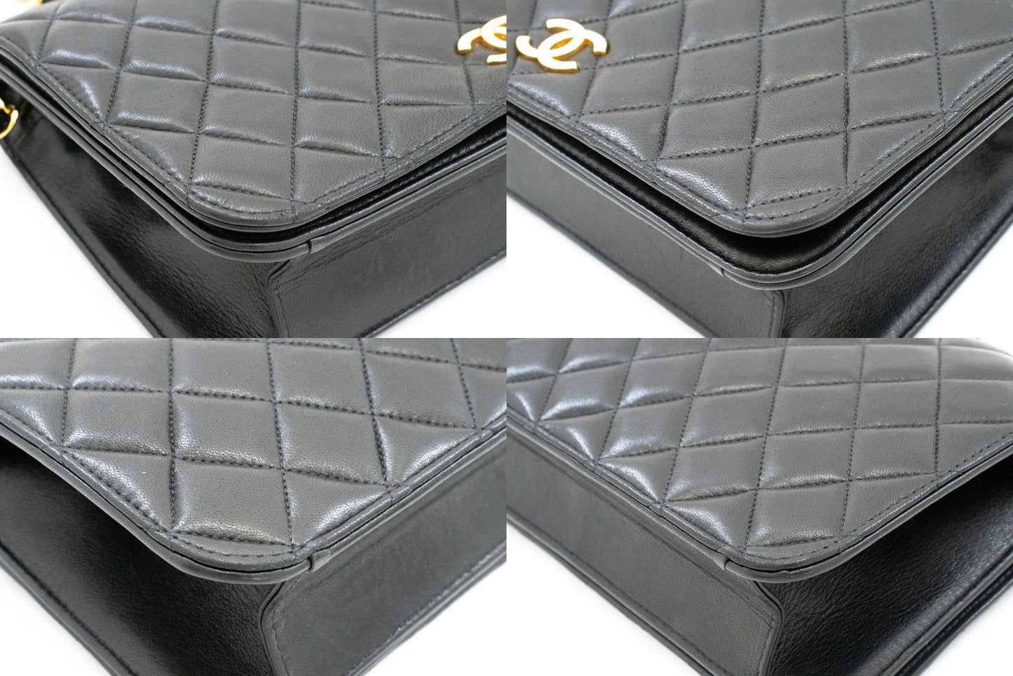 CHANEL Full Flap Chain Shoulder Bag Clutch Black Quilted Lambskin af4 hannari-shop