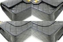 CHANEL Classic Double Flap 10" Chain Shoulder Bag Black Lambskin p77 hannari-shop