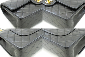 CHANEL Classic Double Flap 10" Chain Shoulder Bag Black Lambskin p77 hannari-shop