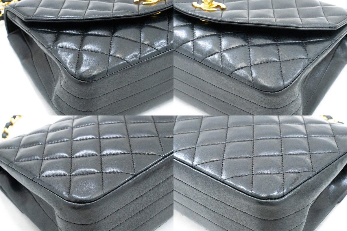 CHANEL Half Moon Chain Shoulder Bag Crossbody Black Quilted Flap am7 hannari-shop
