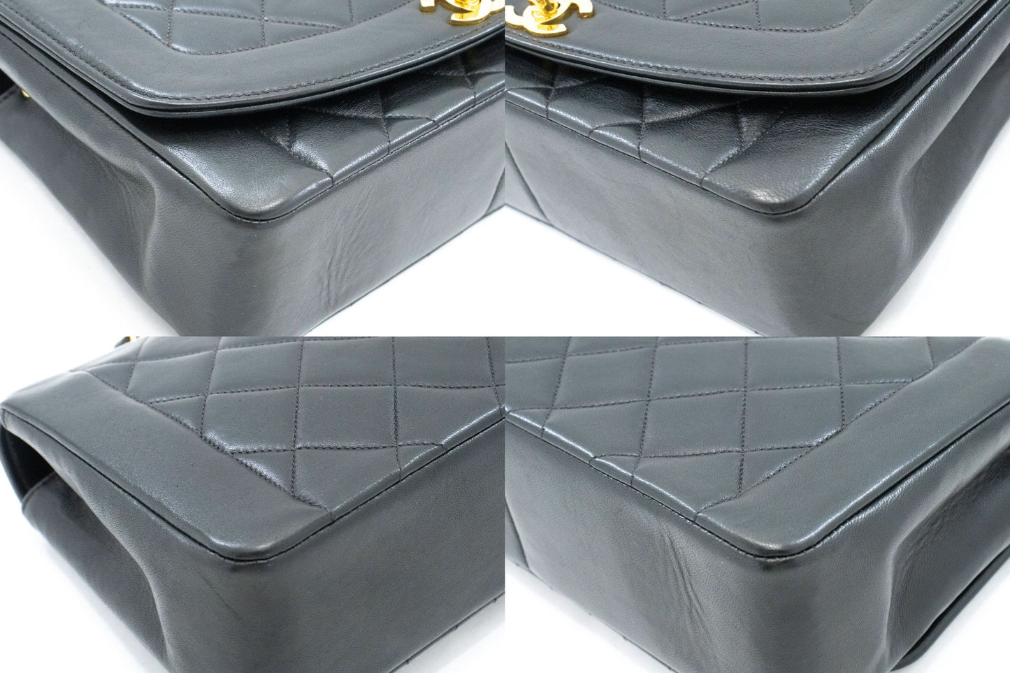 CHANEL Diana Flap Chain Schoudertas Zwart Gewatteerd Lamsleer Portemonnee ah2 hannari-shop