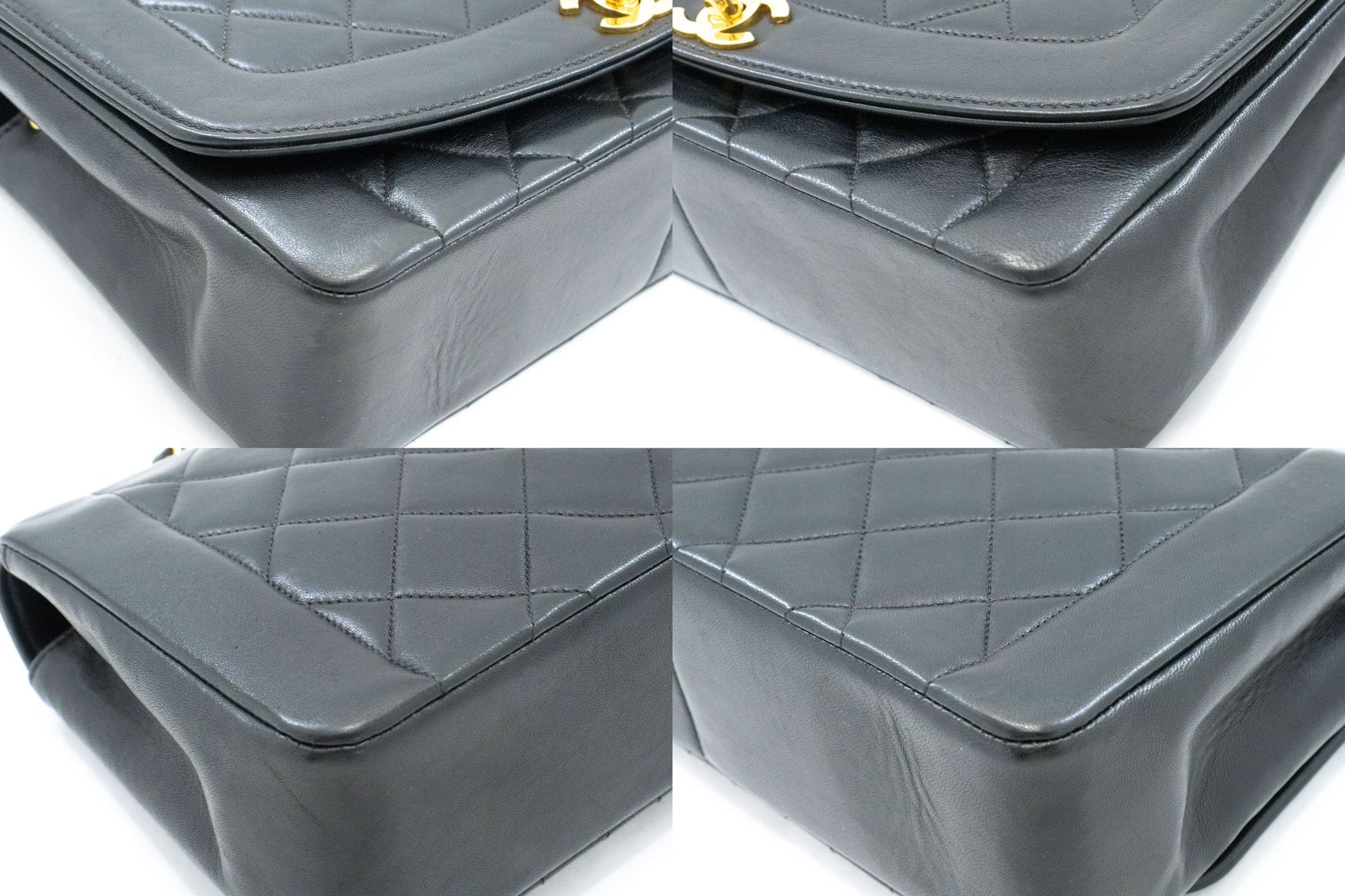 CHANEL Diana Flap Chain Schoudertas Zwart Gewatteerd Lamsleer Portemonnee ah2 hannari-shop