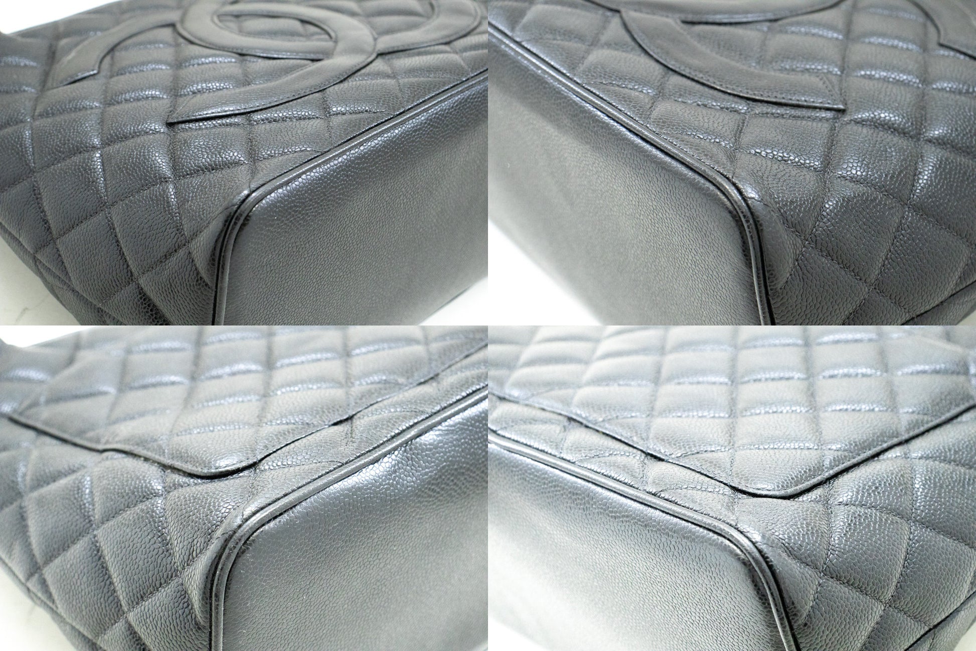 CHANEL Silver Medallion Caviar Schoudertas Winkel Tote Zwart SV n42 hannari-shop