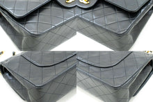 CHANEL Classic Double Flap 10" Chain Shoulder Bag Black Lambskin p87 hannari-shop