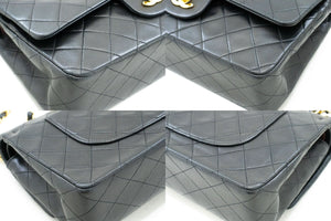 CHANEL Classic Double Flap 10" Chain Shoulder Bag Black Lambskin p87 hannari-shop