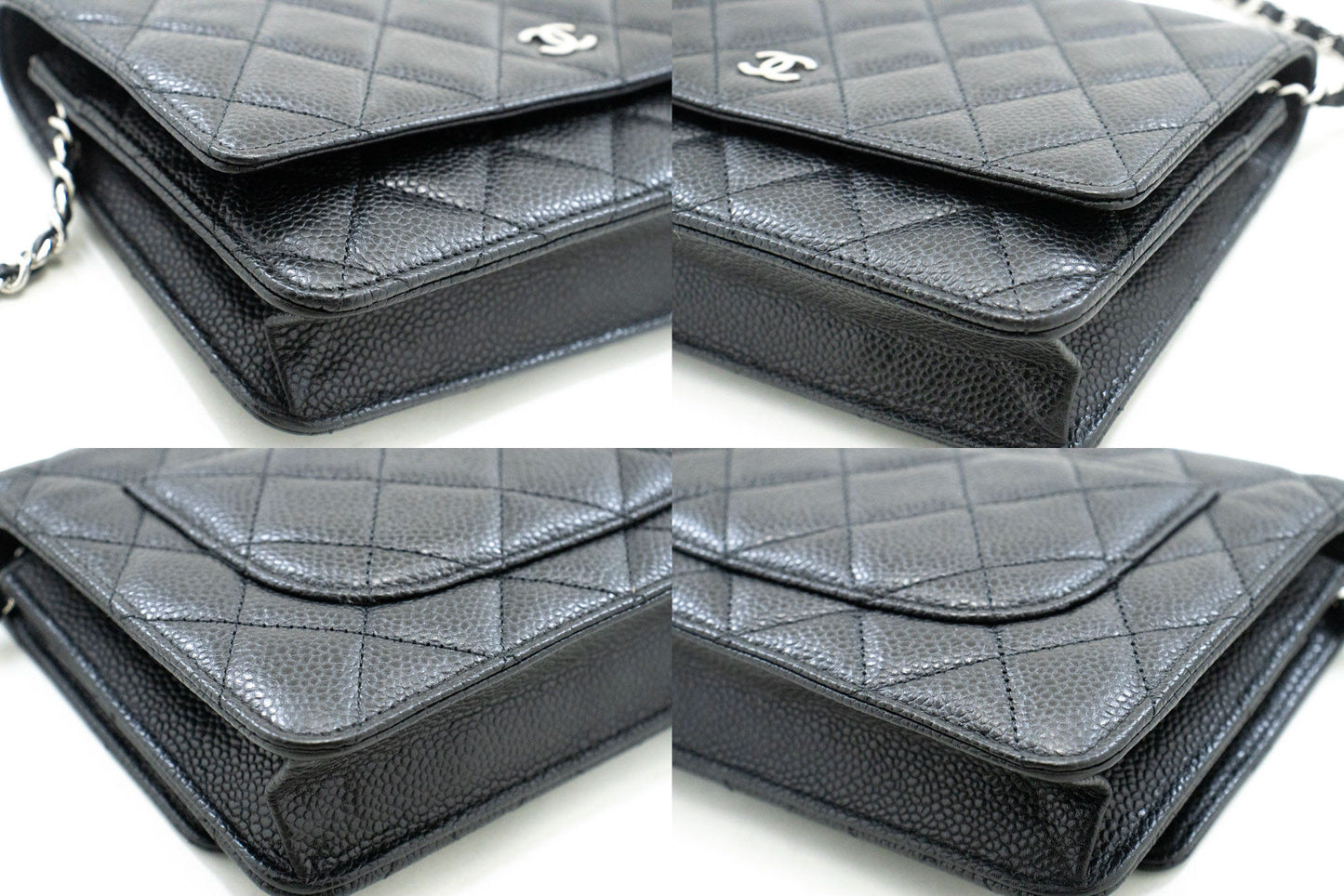 CHANEL Portemonnee Op Ketting WOC van Gegranuleerd Kalfsleer Zwarte Schoudertas p60 hannari-shop