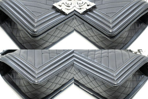 CHANEL Small Boy Chain Shoulder Bag Black Quilted Flap Calfskin p93 hannari-shop
