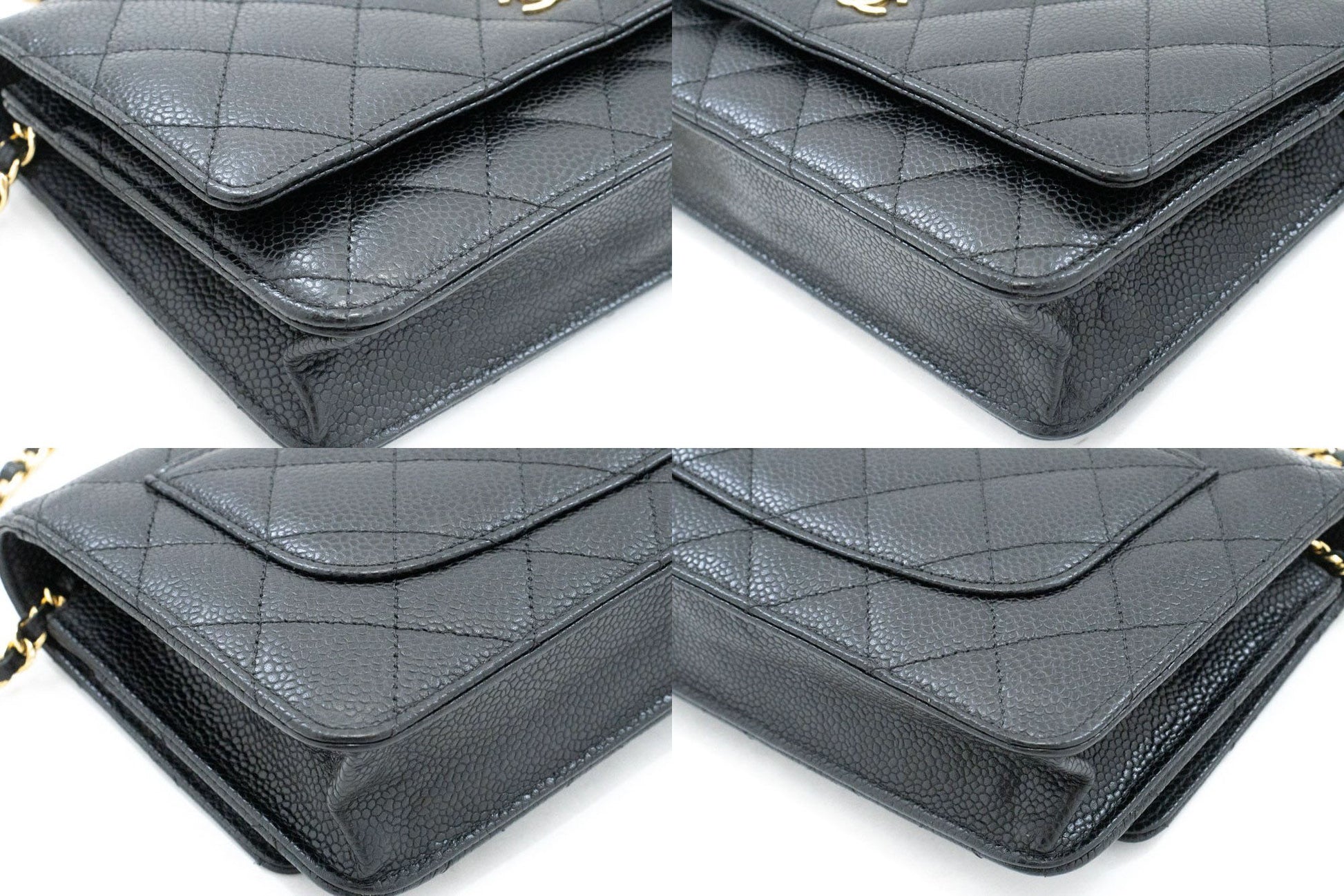 CHANEL Grained Calfskin Wallet On Chain WOC Black Shoulder Bag af8 hannari-shop