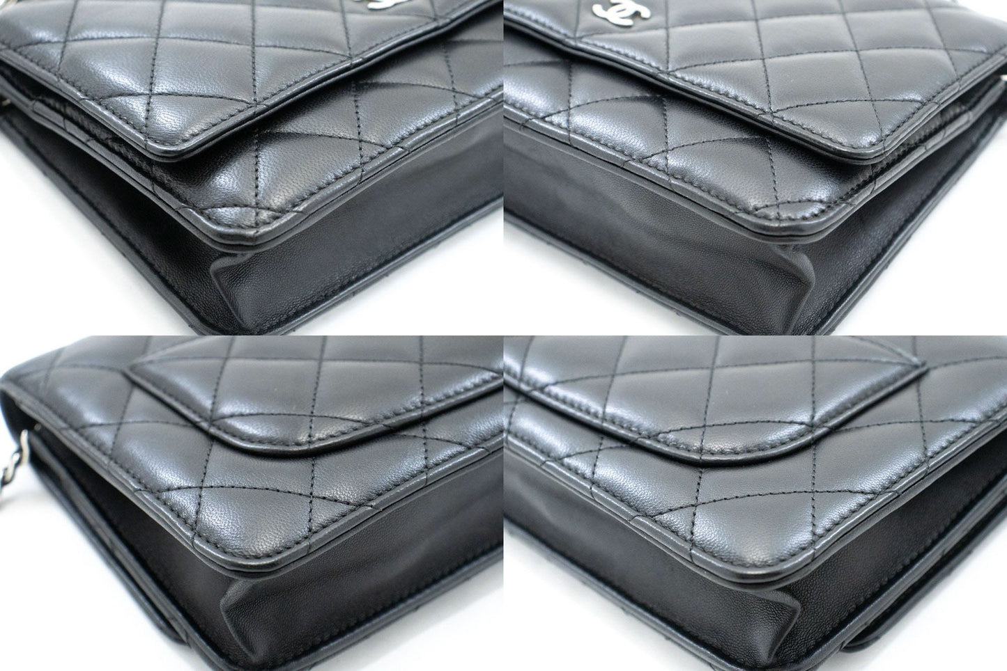 CHANEL Zwarte Classic Wallet On Chain WOC Schoudertas Lamsleer ab8 hannari-shop