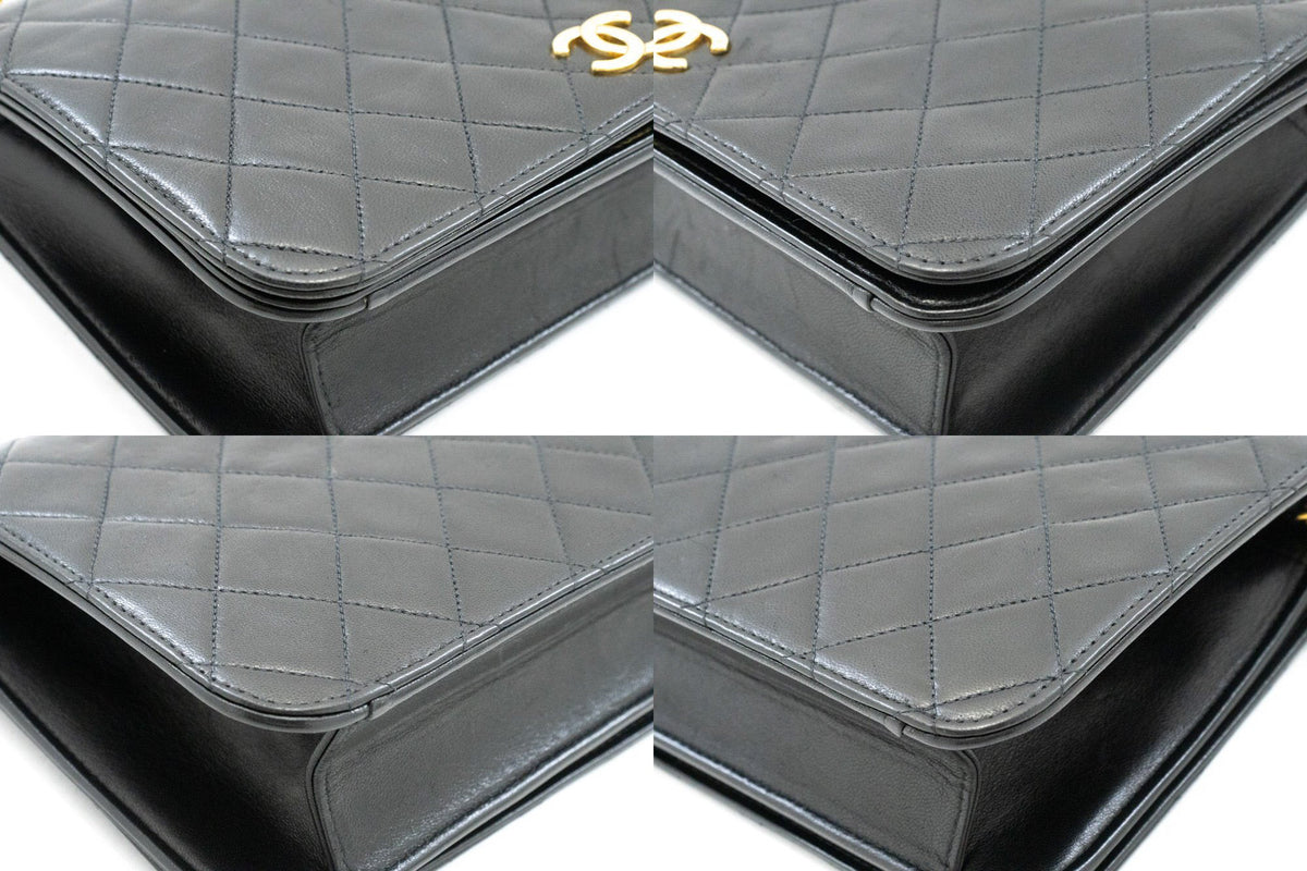 CHANEL Full Flap Chain Schoudertas Clutch Zwart Gewatteerd Lamsleer ao4 — hoeken hannari-shop