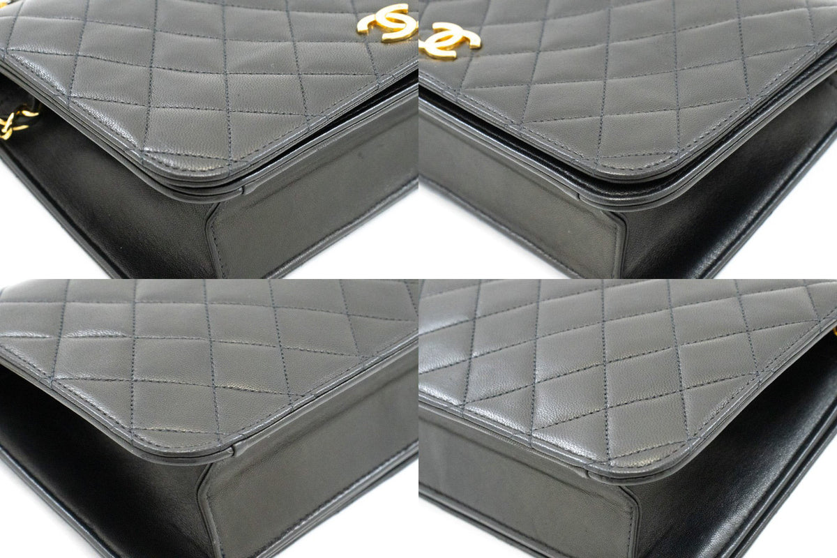 CHANEL Full Flap Chain Schoudertas Clutch Zwart Gewatteerd Lamsleer ao5 — hoeken hannari-shop