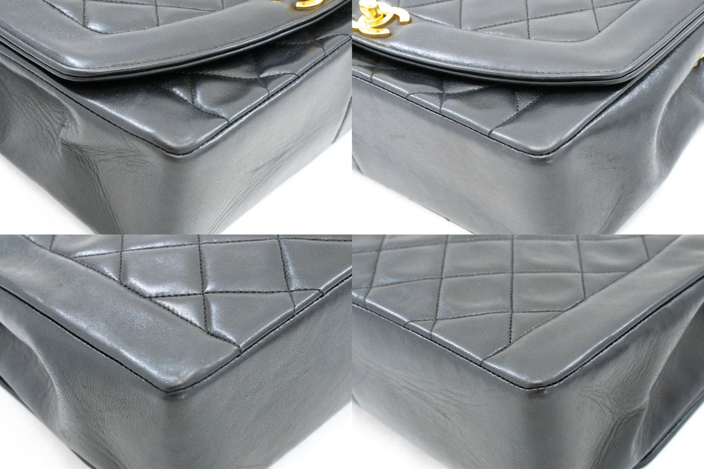 CHANEL Diana Flap Chain Schoudertas Zwart Gequilt Lamsschapenleer ak2 hannari-shop