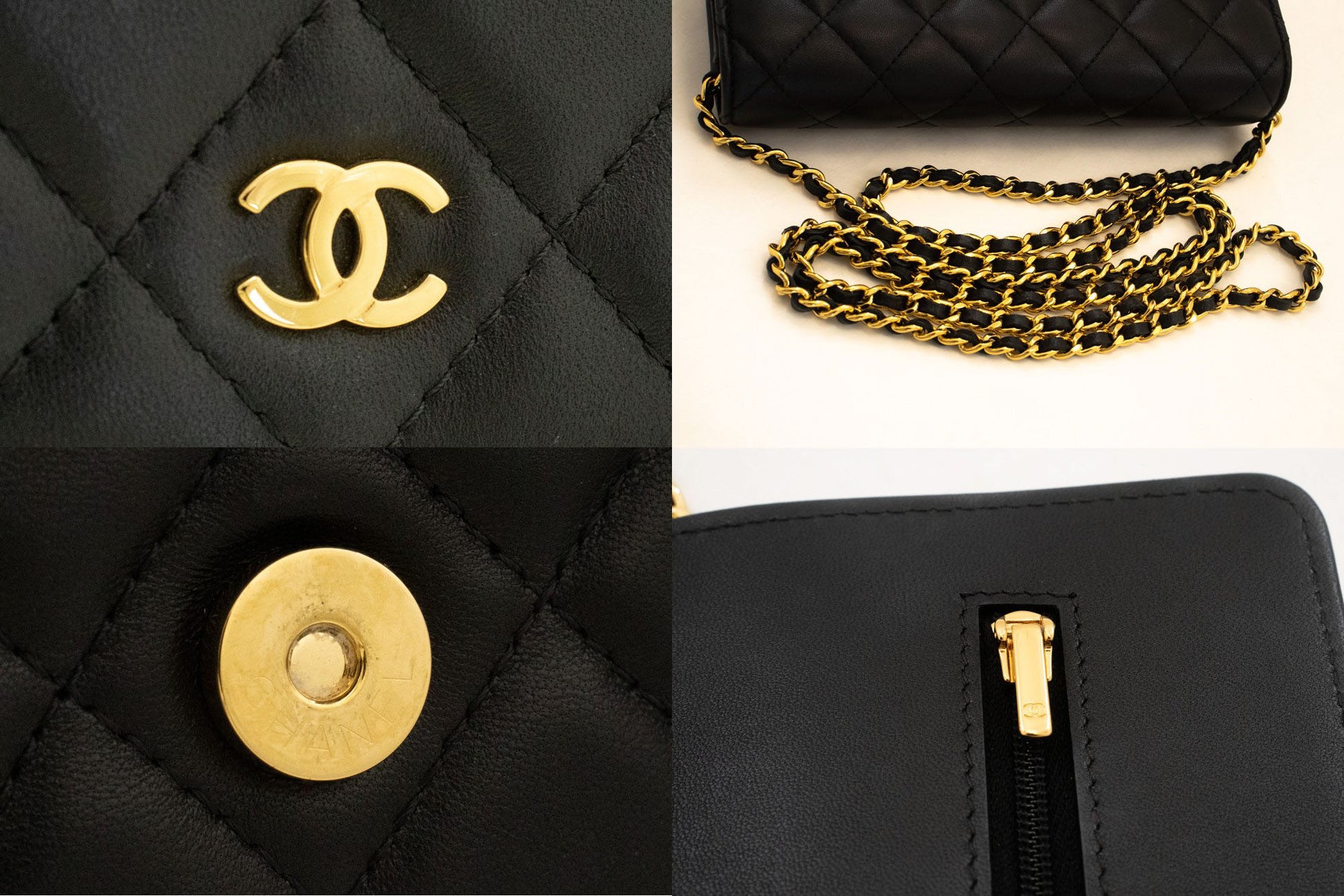 CHANEL Black Classic Wallet On Chain WOC Shoulder Bag Crossbody ae8 hannari-shop