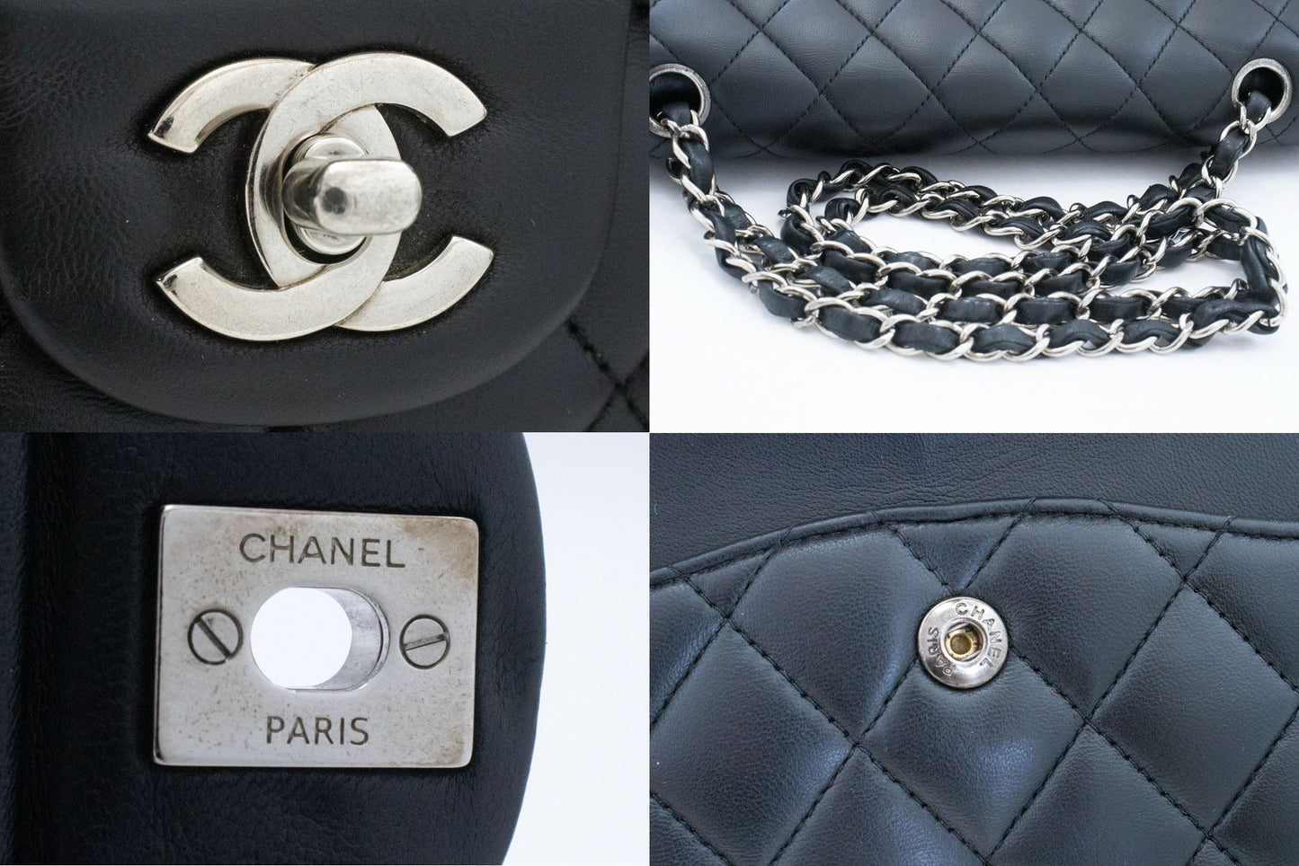 CHANEL Classic Double Flap 10" Zilveren Ketting Schoudertas Zwart ai1 hannari-shop