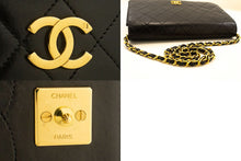 CHANEL Full Flap Chain Shoulder Bag Clutch Black Quilted Lambskin p86 hannari-shop