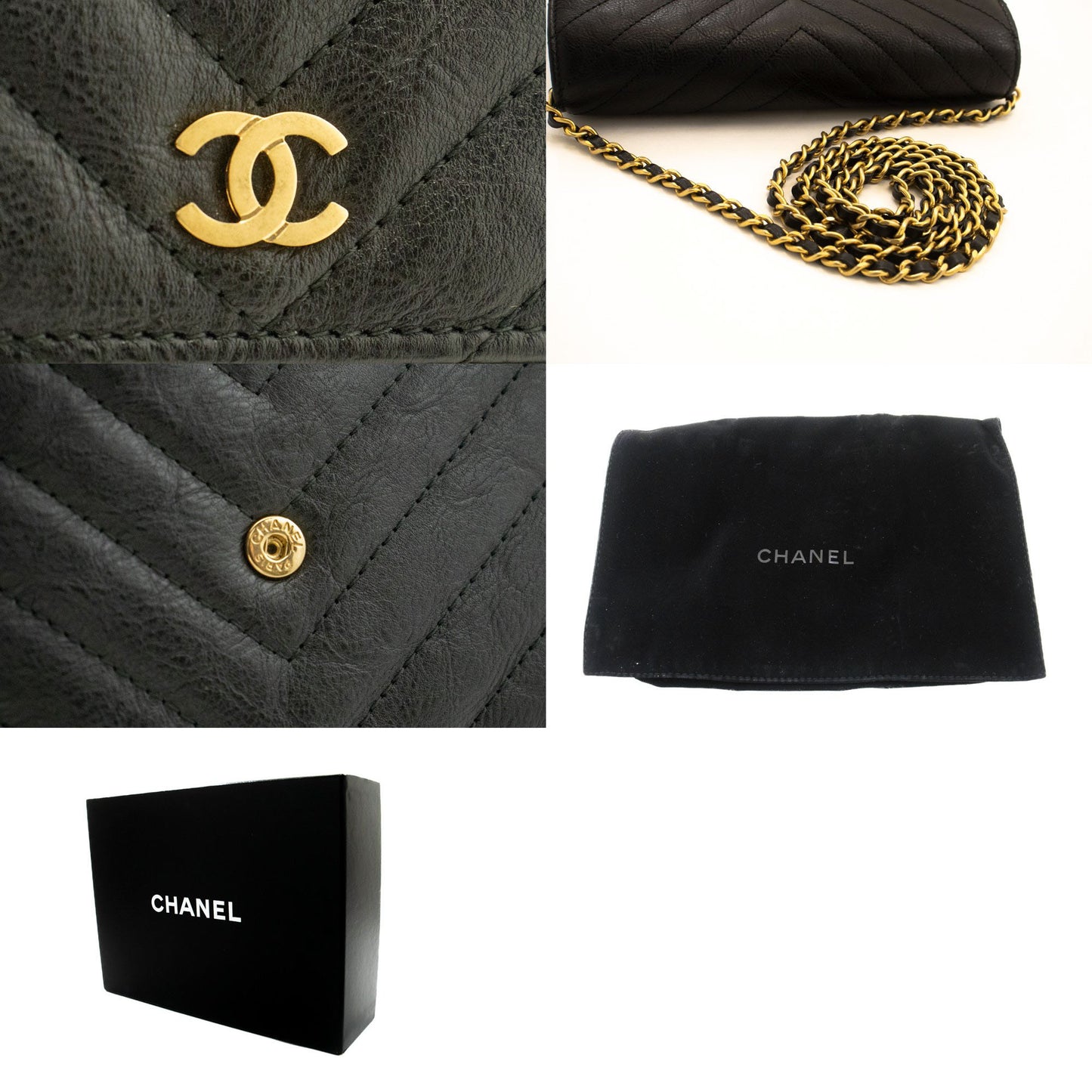 CHANEL V-Stitch Portemonnee Op Ketting WOC Ketting Schoudertas ab2 hannari-shop