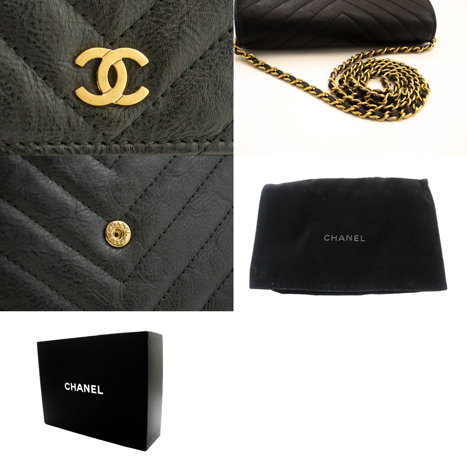 CHANEL V-Stitch Portemonnee Op Ketting WOC Ketting Schoudertas ab2 hannari-shop