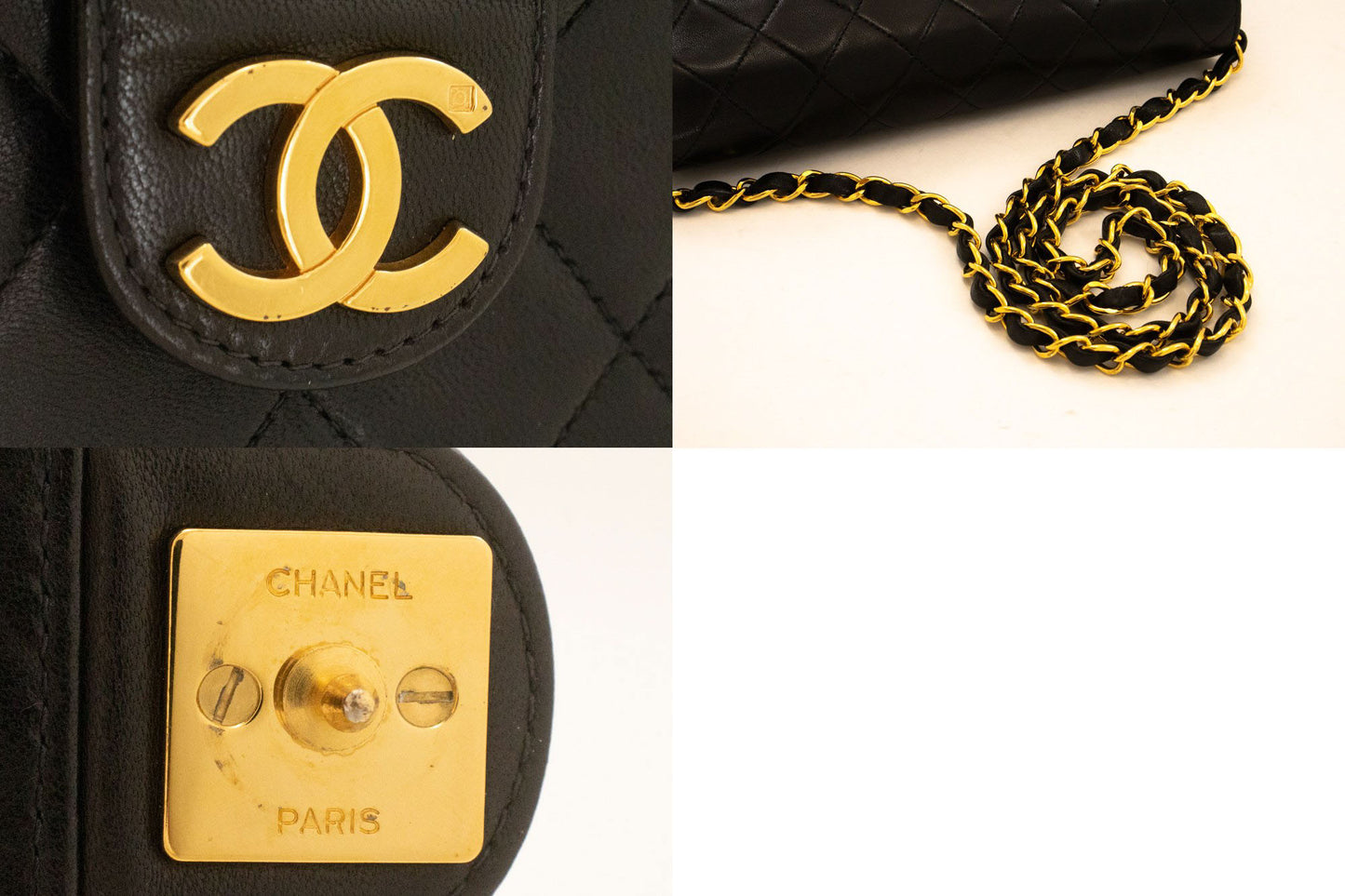 CHANEL Small Chain Shoulder Bag Clutch Black Quilted Flap Lambskin ah4 hannari-shop