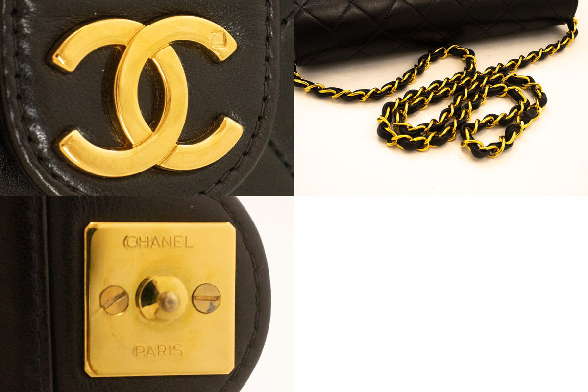 CHANEL Small Chain Shoulder Bag Clutch Black Quilted Flap Lambskin ao8 — hardware hannari-shop
