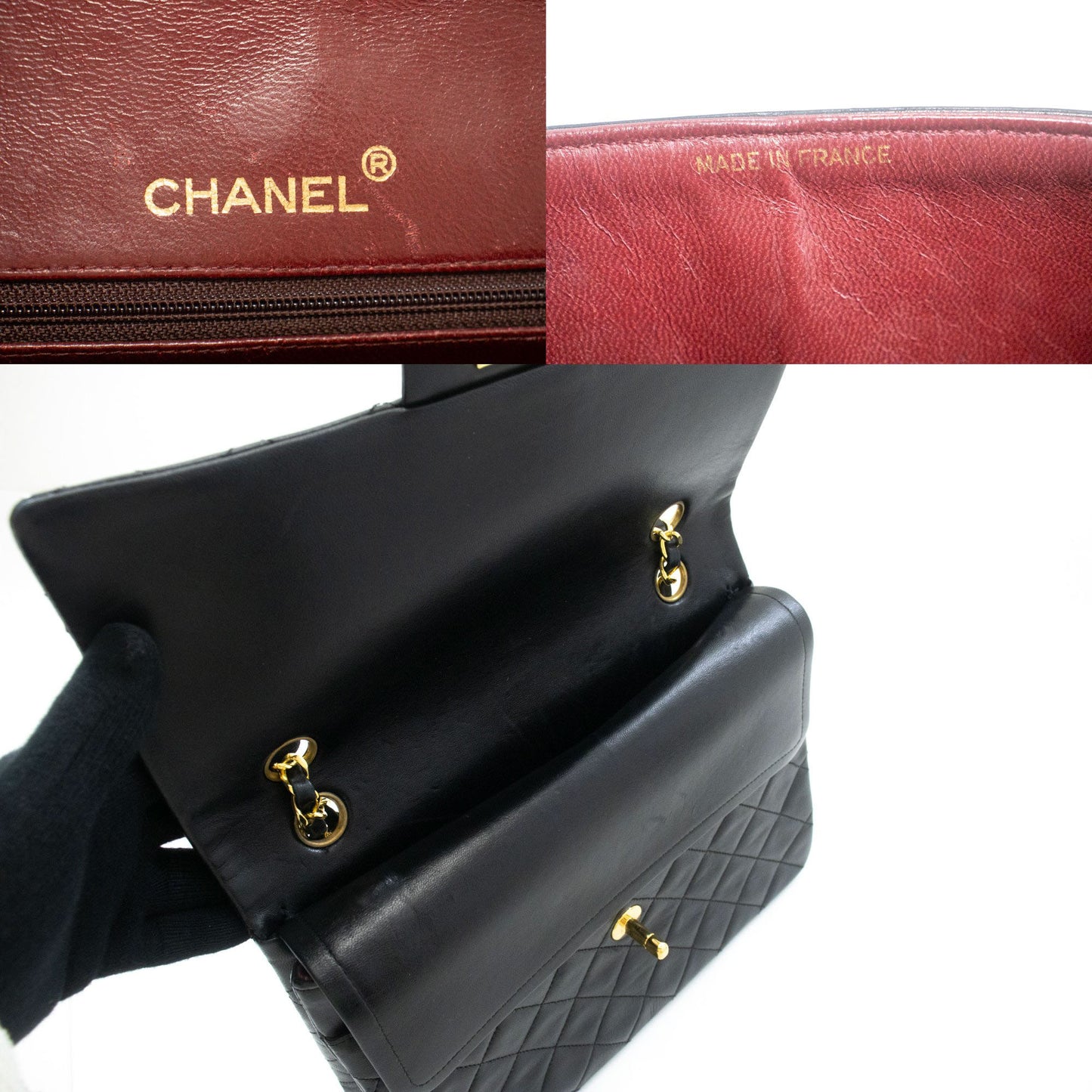 CHANEL Classic Double Flap Square Chain Shoulder Bag Black Lamb ad7 hannari-shop