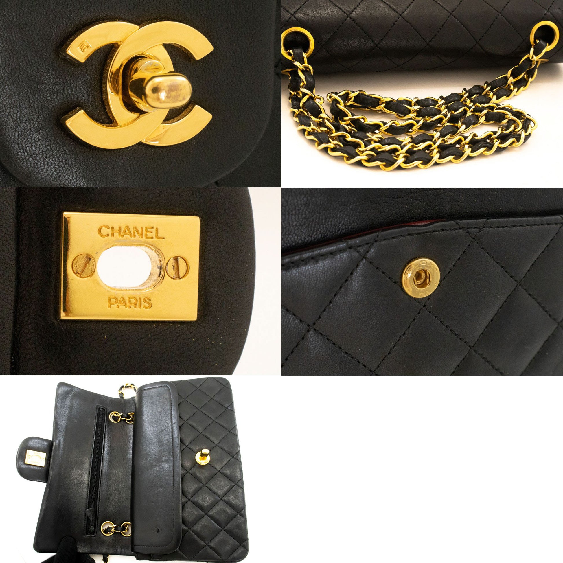 CHANEL Classic Double Flap 9" Chain Schoudertas Zwart Lamsleer ak5 hannari-shop