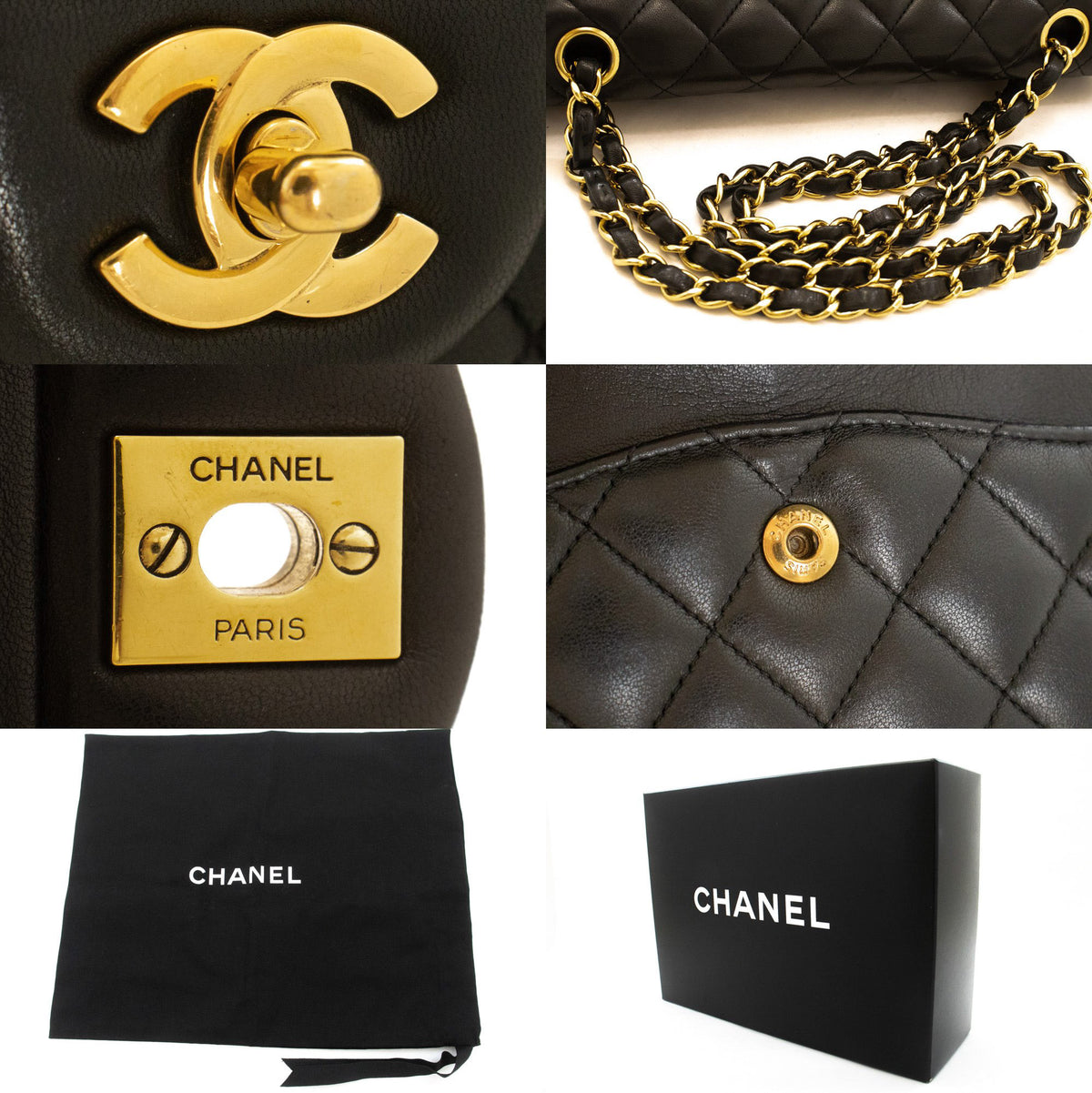 CHANEL Classic Double Flap 10" Chain Shoulder Bag Zwart lamsleer aq1 — hardware hannari-shop