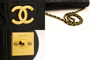 CHANEL Chain Shoulder Bag Clutch Black Quilted Flap Lambskin Purse p42 hannari-shop